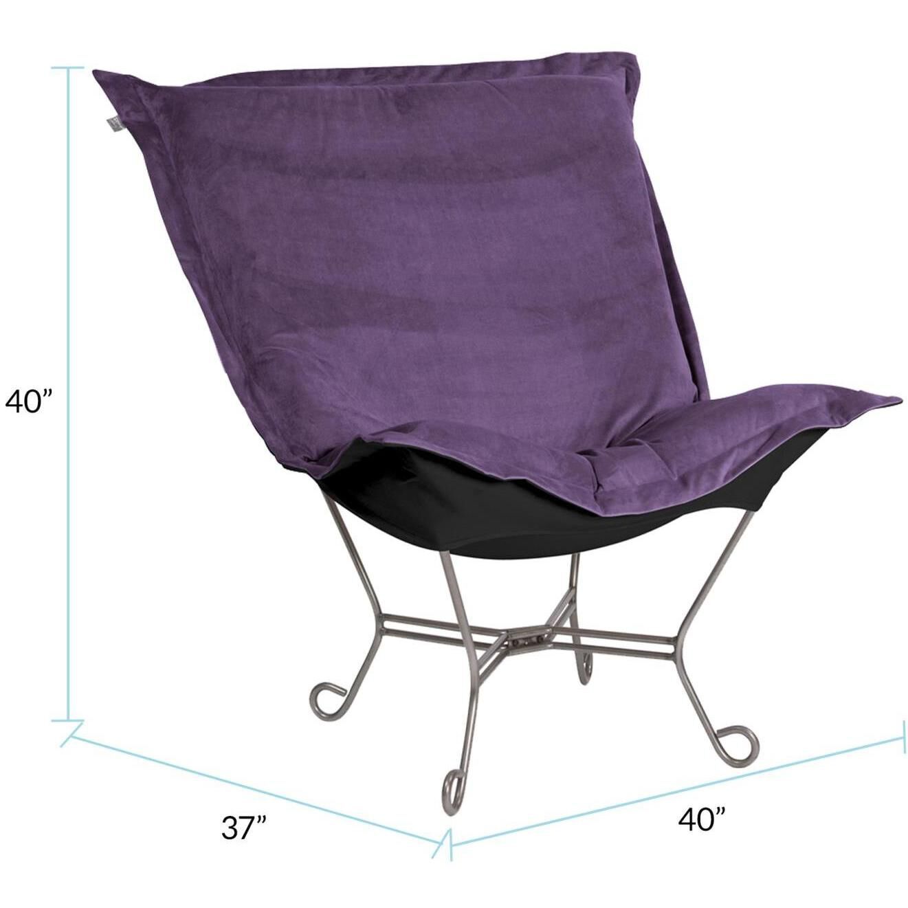 Puff Titanium Frame with Bella Eggplant Scroll Chair with Cover